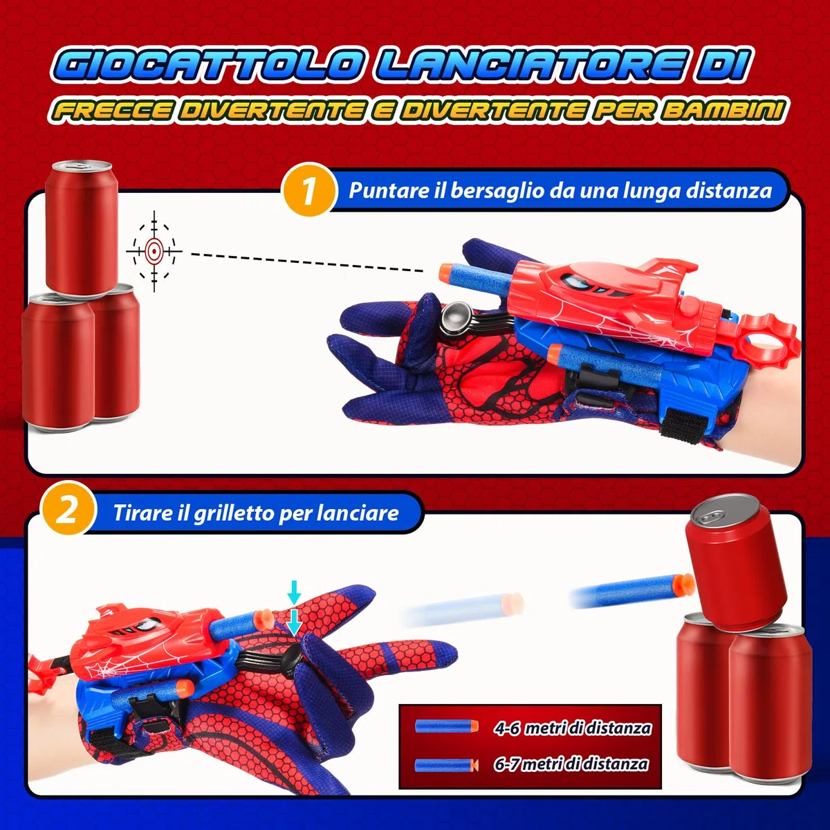 Braxel Spara Ragnatele Giocattolo per Bambini 3-8 Anni, Set di 2 Guanti da Esterno Maschio Giochi Bambino 4 5 6 7 8 Anni Maschio Regalo Bambino 3-10 Anni Maschios
