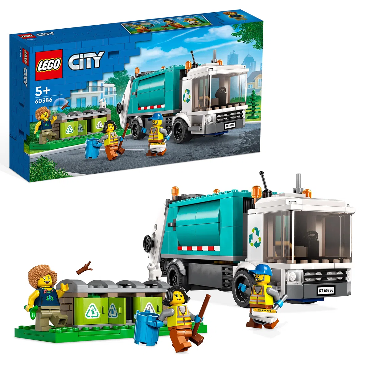 LEGO City Camion per il Riciclaggio dei Rifiuti, Camioncino Giocattolo con 3 Bidoni per la Raccolta Differenziata, Giochi Educativi per Bambini, Serie Vita Sostenibile 60386