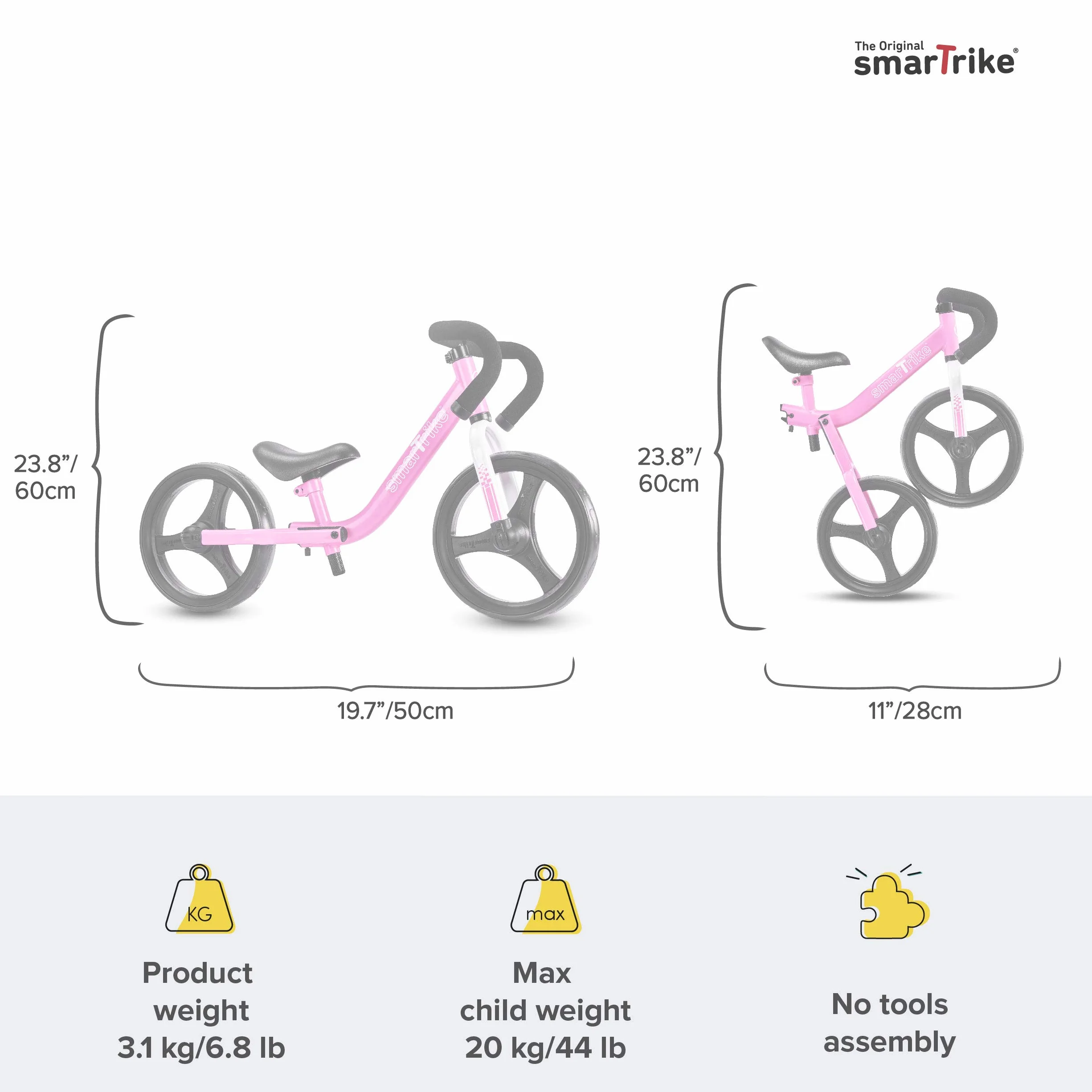 smarTrike Folding Balance Bike, Bicicletta Pieghevole con Attrezzi di Sicurezza per 2-5 Anni, Colore: Rosa Unisex-Bimbi 0-24, s