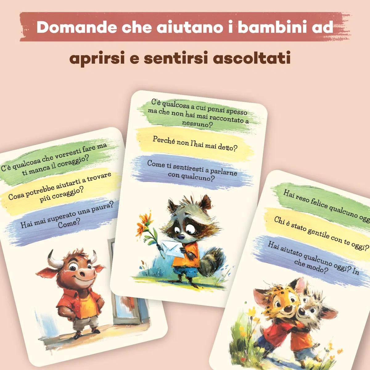 Raccontami un Po’ – Carte di Conversazione per Bambini 5+, 50 Carte Illustrate con 150 Domande in Italiano, Gioco Educativo Emozionale per Genitori e Figli