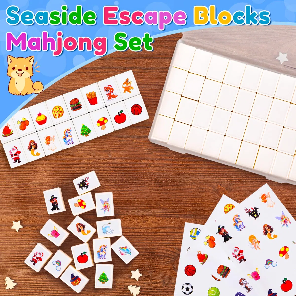 Seaside Escape Gioco da Tavolo, 65 Blocchi 30mm, Bandiere Nazionali, Gioco di Piastrelle per Feste in Famiglia