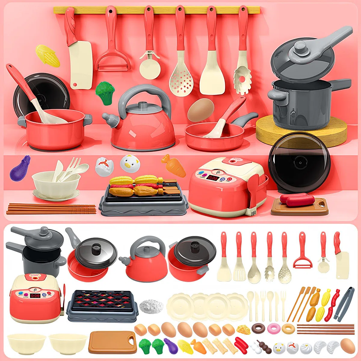 Accessori Giocattolo da Cucina per Bambini, Gioco di Ruolo da Chef, Giocattoli da Cucina con Pentole e Padelle, Adatto per Bambini e Bambine di 3 4 5 6 7 8 Anni