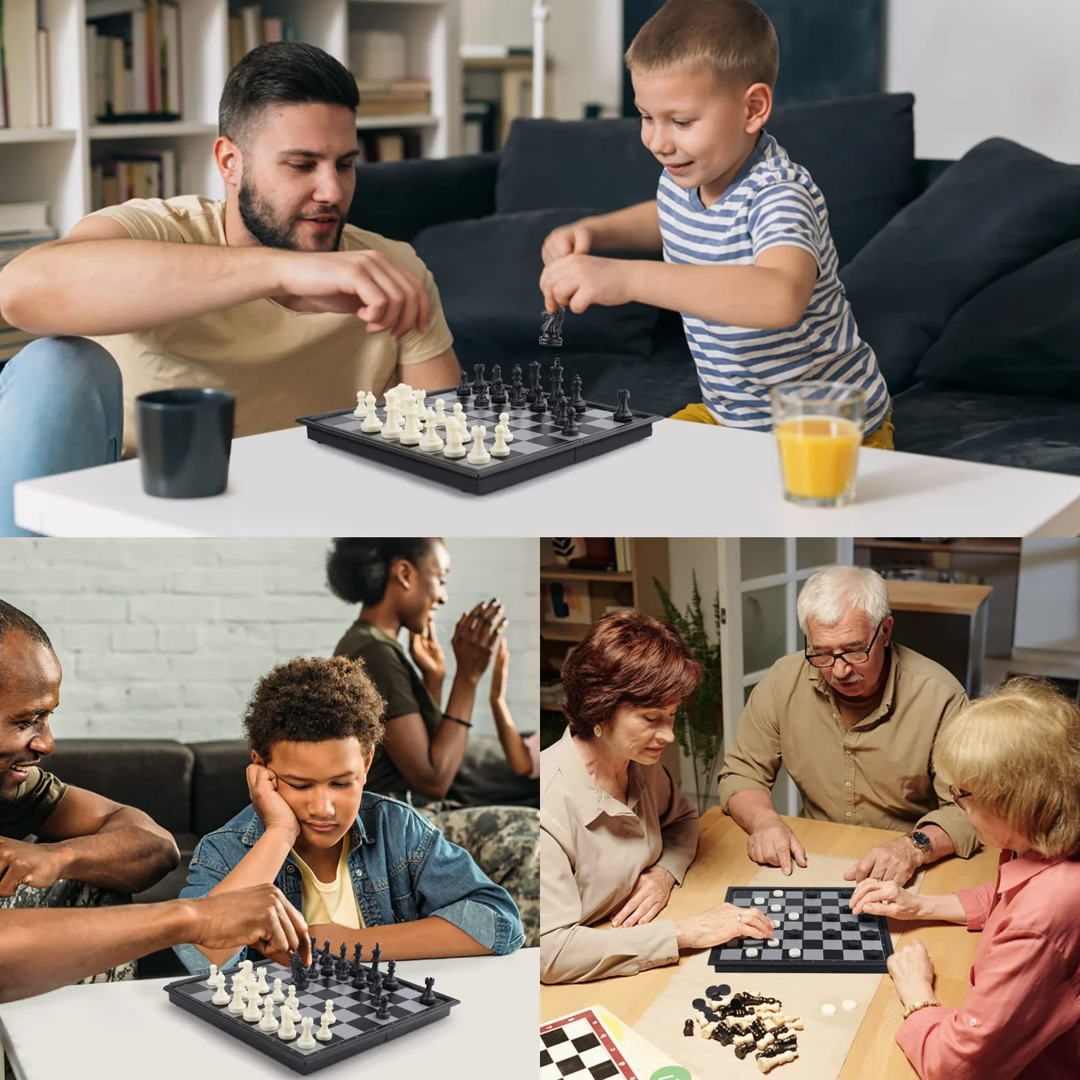 Scacchiera Professionale, 3 in 1 Scacchiere con Magnetici Scacchi, Dama, Backgammon Gioco da Tavolo Portatile e Educativo, Scacchiera Pieghevole da Viaggio per 6 + Anni Bambini e Adulti (25cm x 25cm)