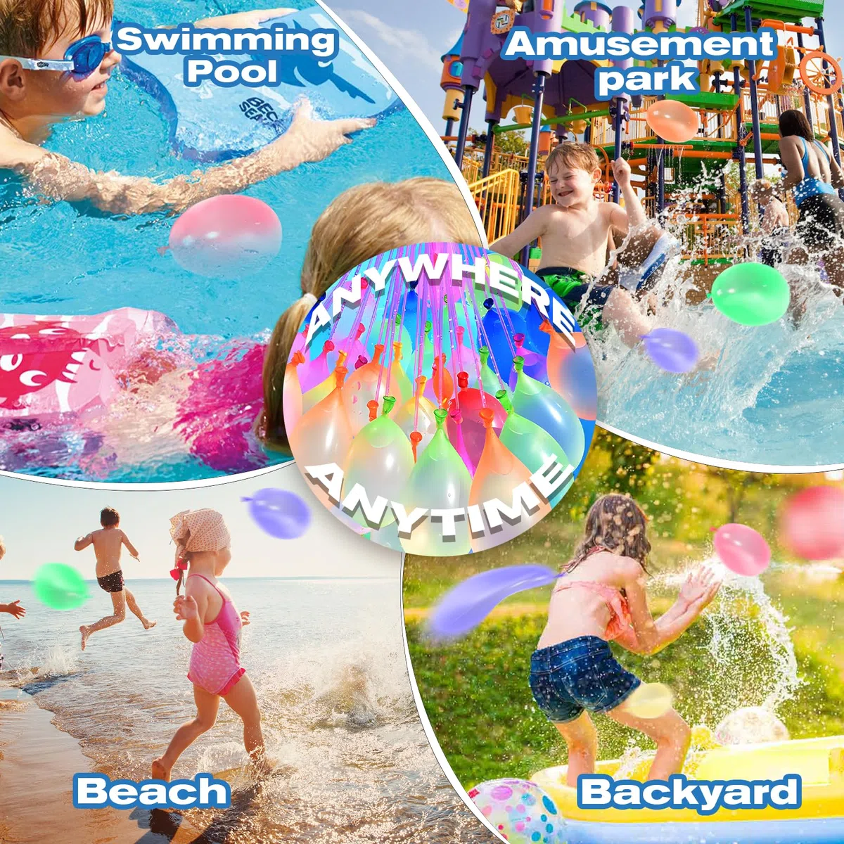 Palloncini d'Acqua, Colorato Bombe Dacqua Palloncini, Palloncini D'acqua Autosigillanti a Riempimento Rapido, con accessori per riempimento da rubinetto, Palloncini Acqua Riutilizzabili per Bambini