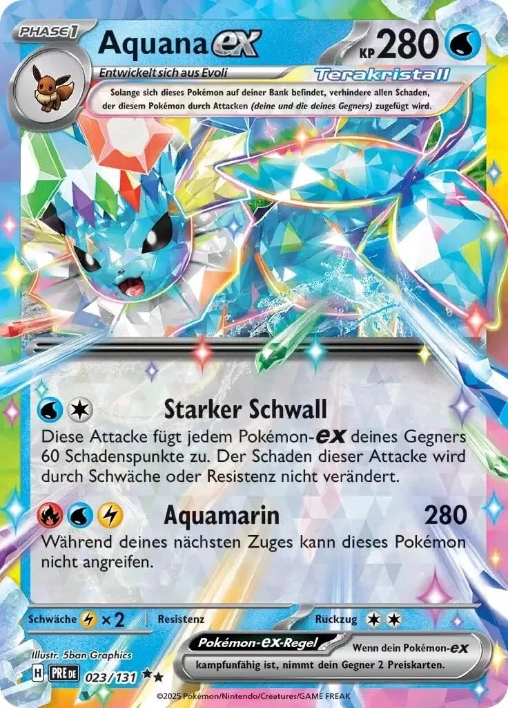 BB-Toy-Trades compatibile con la carta Pokemon Black Star Prismatiche Evoluzioni Aquana ex PRE 023/131 - TEDESCO - Singola carta Holo + Toploader