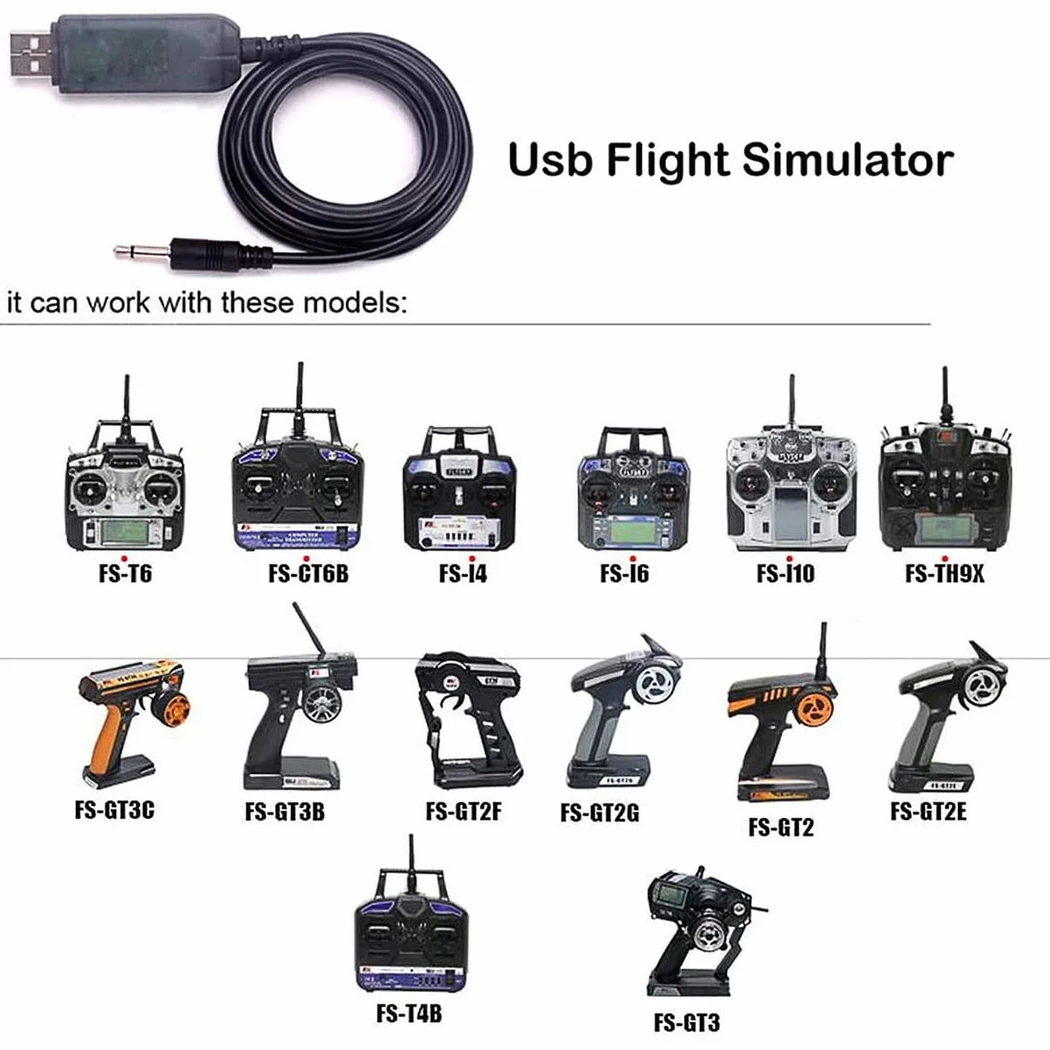 RC Flight Simulator Flysky PC Simulator per Flysky FS-i6 FS-i4 FS-TH9X FS-T6 FS-T4B FS-GT3 FS-GT2 Telecomando