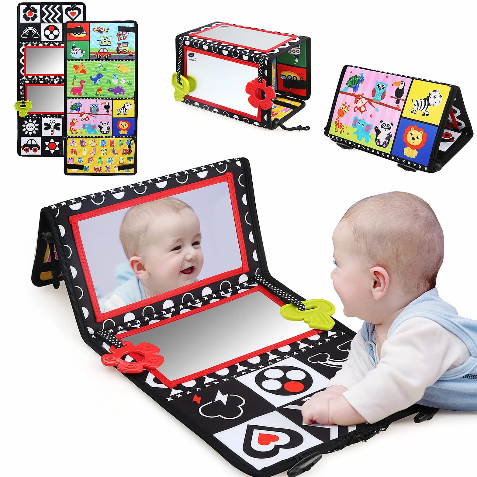 LEADSTAR Giochi Montessori Neonati 0 3 6 12 Mesi,Giocattoli a Specchio per Bambini,Tummy Time Specchio Bambini Sensoriali Giocattolo per Massaggiagengive Giocattoli Educativi Regali (5984)