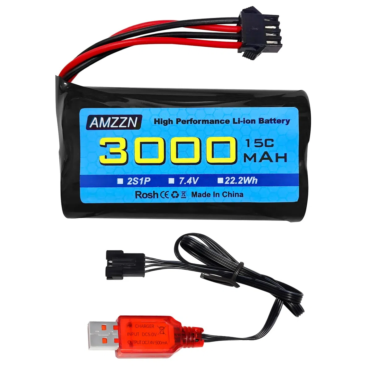 7.4V 3000mah 15C 2S SM-4P spina Li-ion batteria con caricabatterie USB per EC08 DE85 RC auto,Camion RC nave telecomando drone ingegneria veicolo batteria di riserva