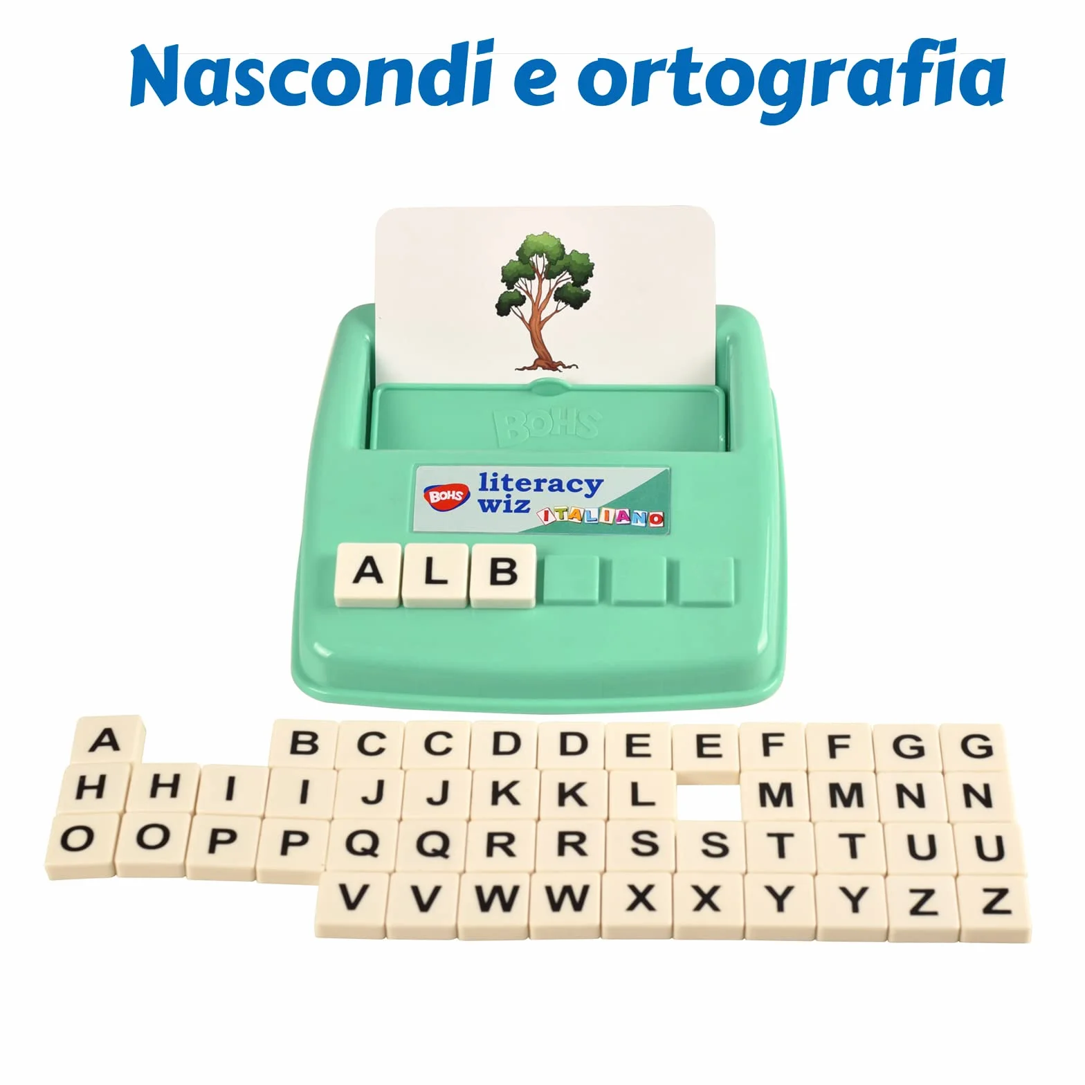 BOHS Juego de Ortografía en Italiano - Ve y Oculta la Ortografía - 60 Tarjetas Flash - Juguetes Educativos para el Aprendizaje de Idiomas en Preescolar