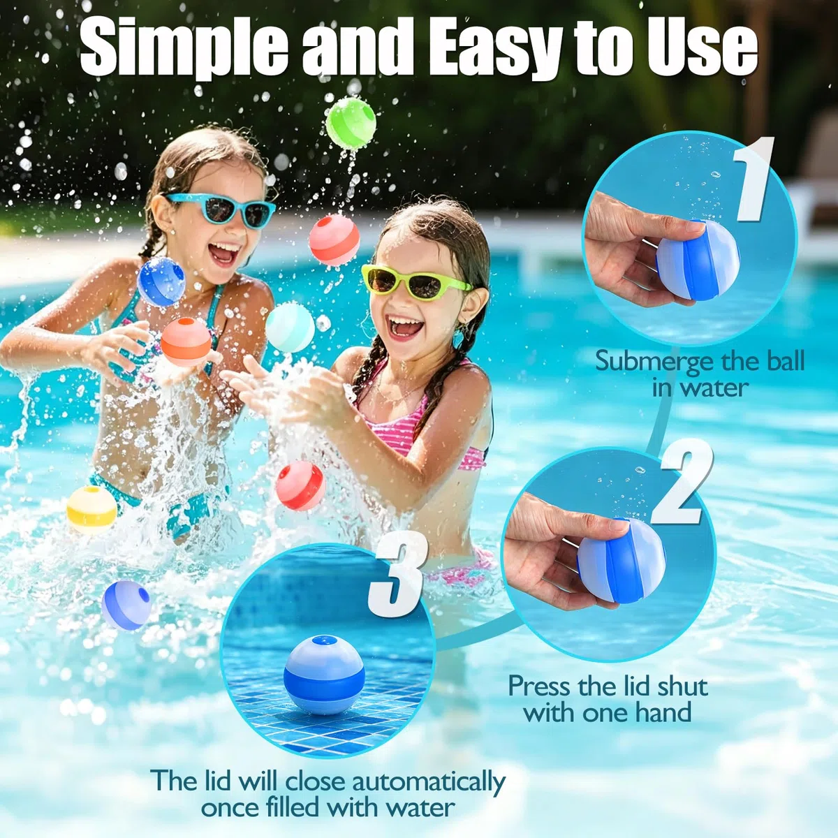 6 palloncini riutilizzabili, a chiusura automatica, per bambini, adulti, palloncini ad acqua, per attività all'aperto, per piscina, feste estive, spiaggia