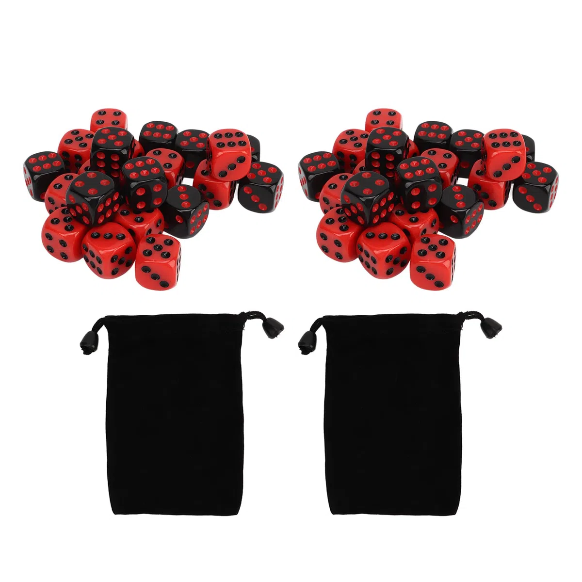48 Dadi a 6 Facce - Set di Dadi da Gioco Impermeabili in Plastica Nera E Rossa Per Feste, Bar E Club