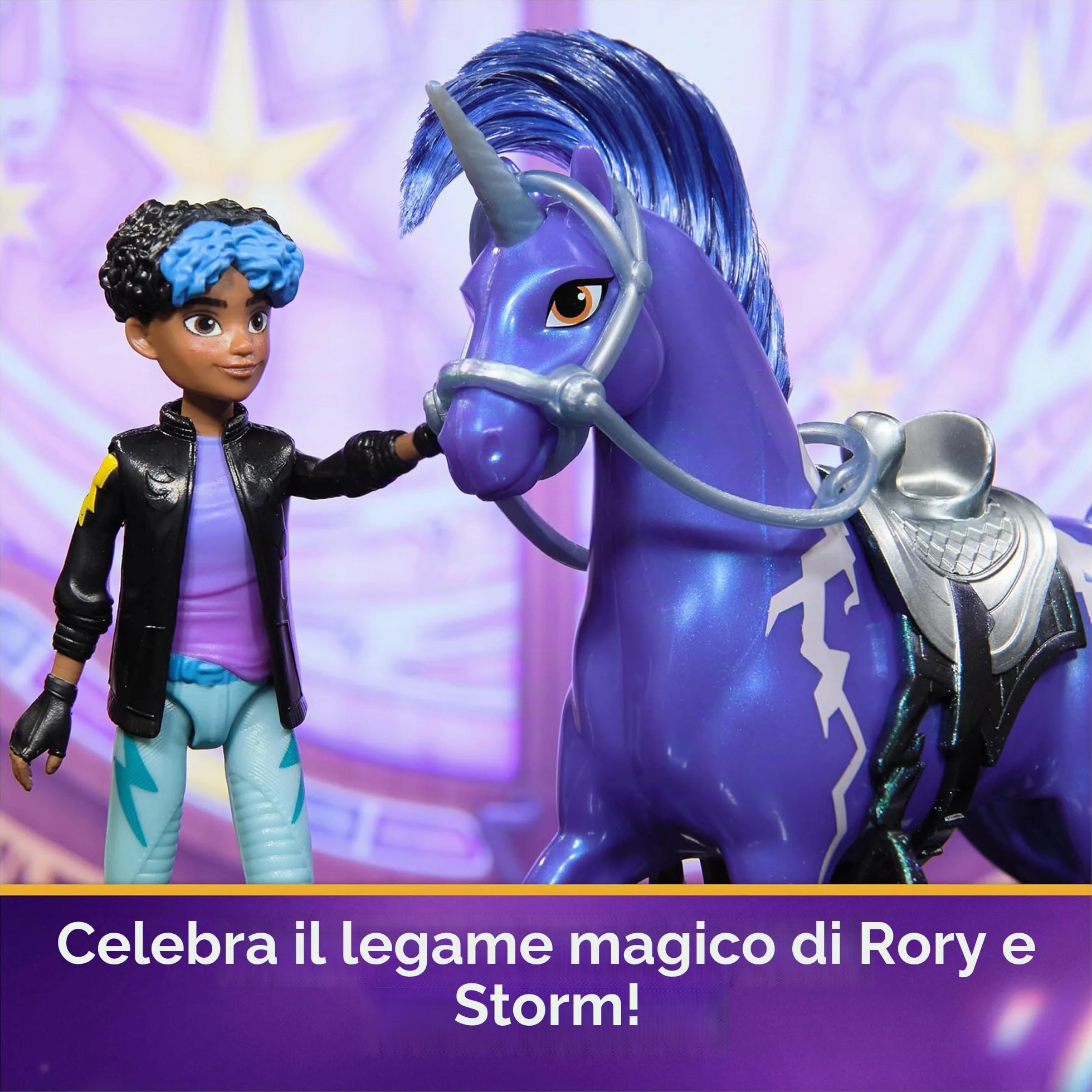 Unicorn Academy Set – Rory e Unicorno Storm con vera criniera e coda e spazzola, circa 12 cm personaggi originali della popolare serie Netflix, per bambini dai 4 anni in su