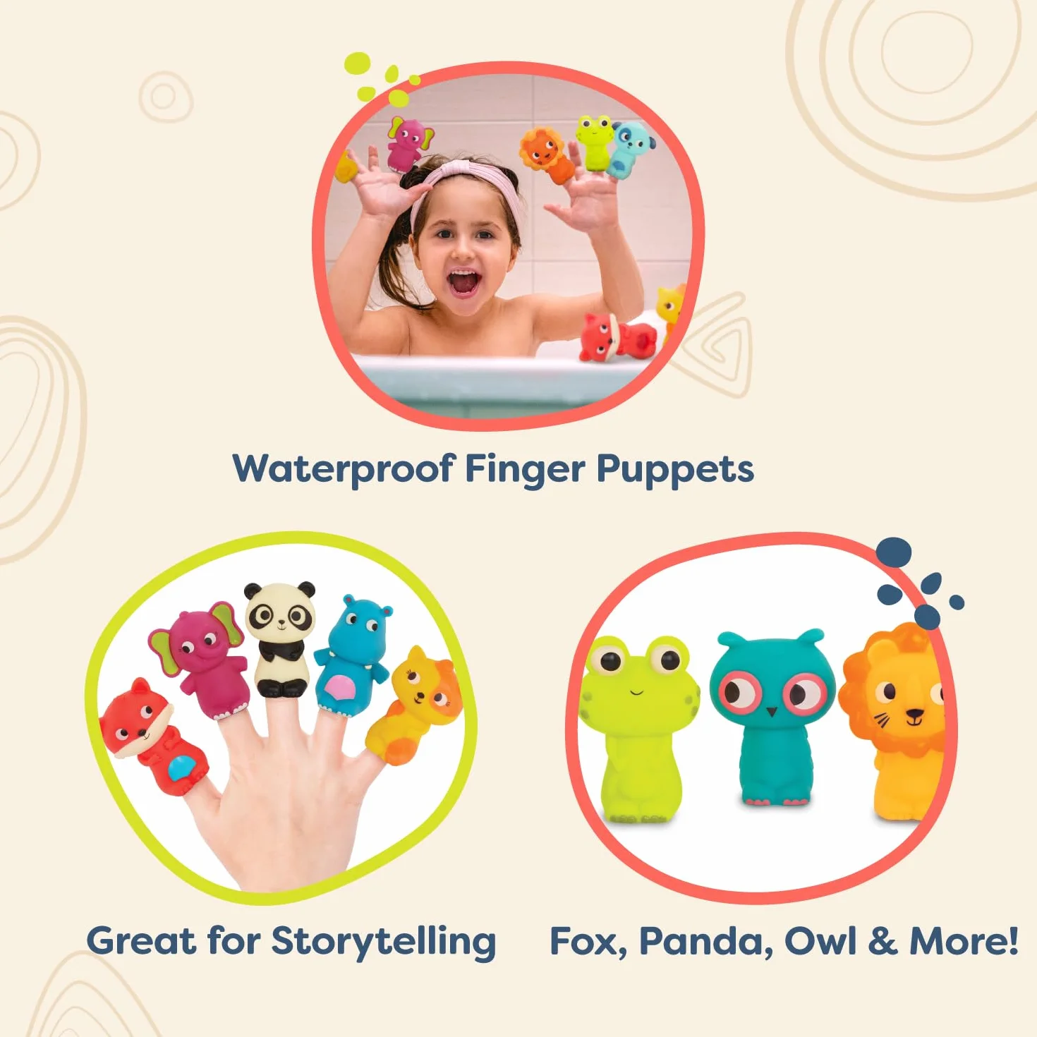 B. toys - Equipaggio di Pinky Pals - 10 marionette da dito - Pupazzi da dito con animali - Volpe, Panda, Ippopotamo, Giraffa, Cane - Leone, Gatto, Rana, Elefante, Gufo - 10 mesi +