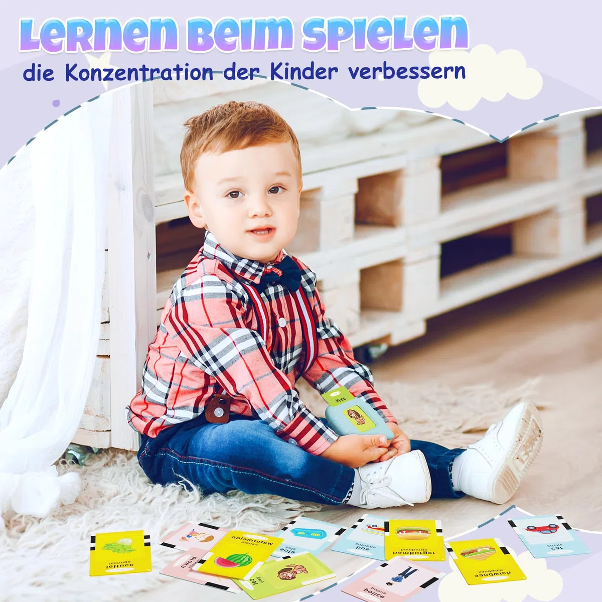 GUYUCOM Giocattoli educativi per bambini a partire da 1 2 3 4 5 6 anni, 112 fogli, 224 parole udibili, regalo prescolare, giocattolo per ragazze e ragazzi (blu)