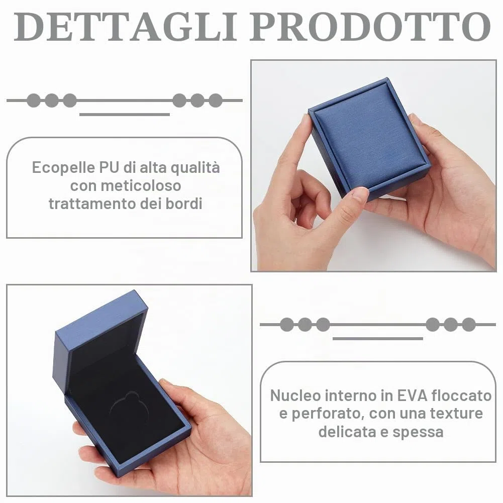 FINGERINSPIRE 2 scatole di presentazione di monete da 30 mm in acciaio blu rettangolare in similpelle con velluto per monete commemorative, medaglie, distintivi, confezione regalo