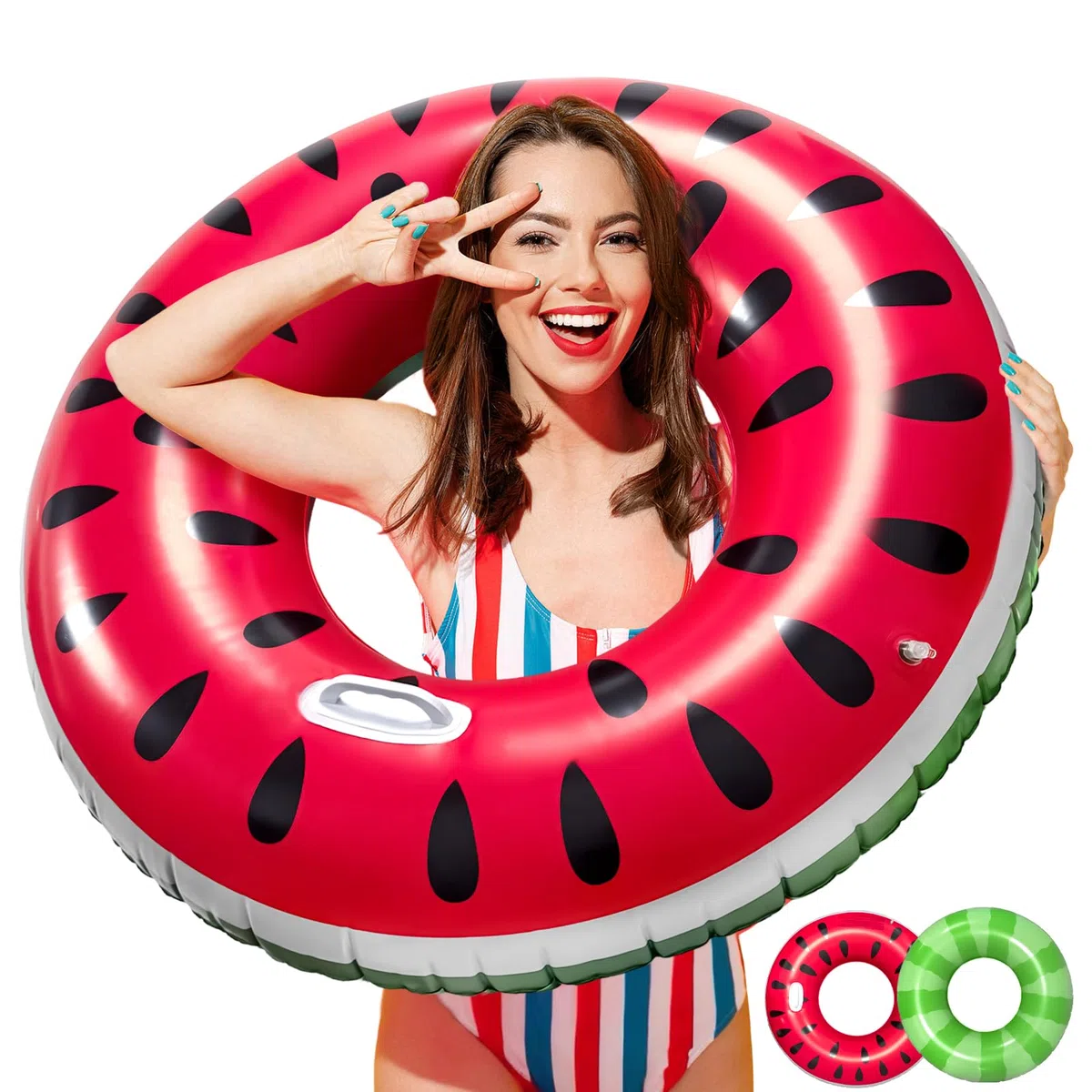 Anello da Nuoto per Adulti, dellyy Galleggiante Gonfiabile Piscina Anguria con Manici 102 cm, Ciambella Salvagente Gonfiabile, Anello Galleggiante Piscina