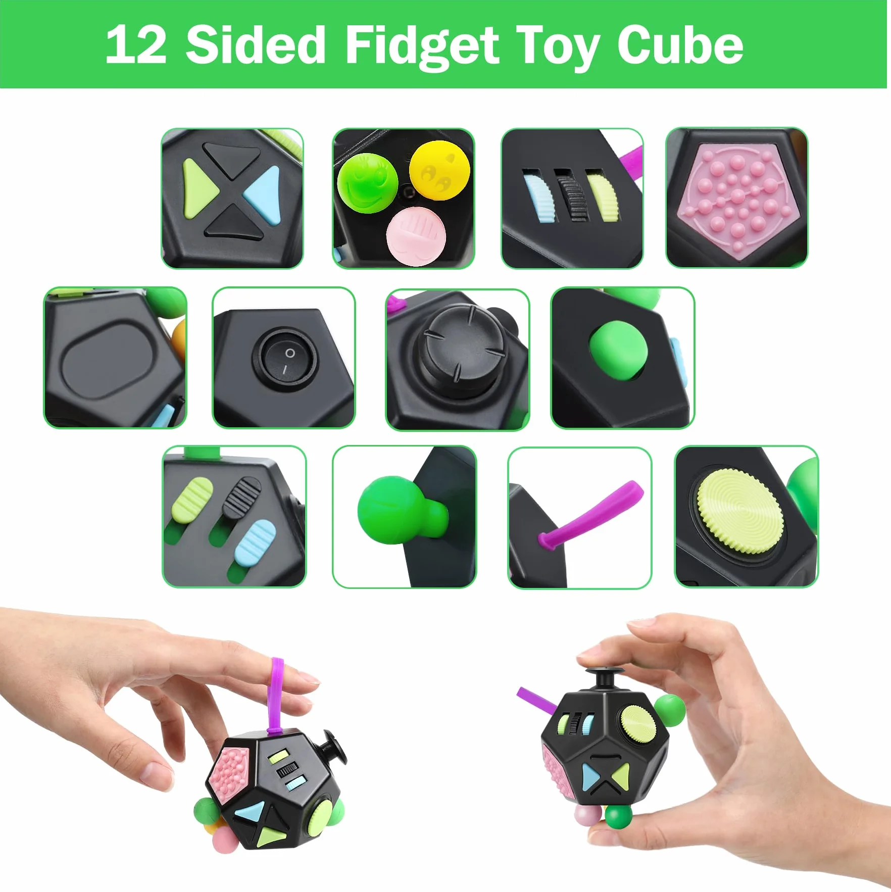 VCOSTORE Fidget Cube con 12 Lati - Originale Cubo Antistress Adulti Fidget Toys Ufficio Gadget Anti Stress Cube Per Tutte le Età Con ADHD, ADD, ASD, ADHD