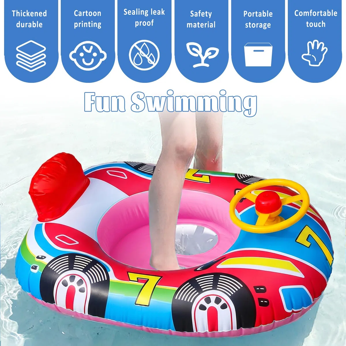XIMEI Salvagente Neonato Bambini con Parasole, Ciambella Neonato, Salvagente Gonfiabile per Bambini, Gonfiabili con Sedile, Piscinetta Gonfiabile Bambini Volante con Clacson 12 a 48 Mesi (C)
