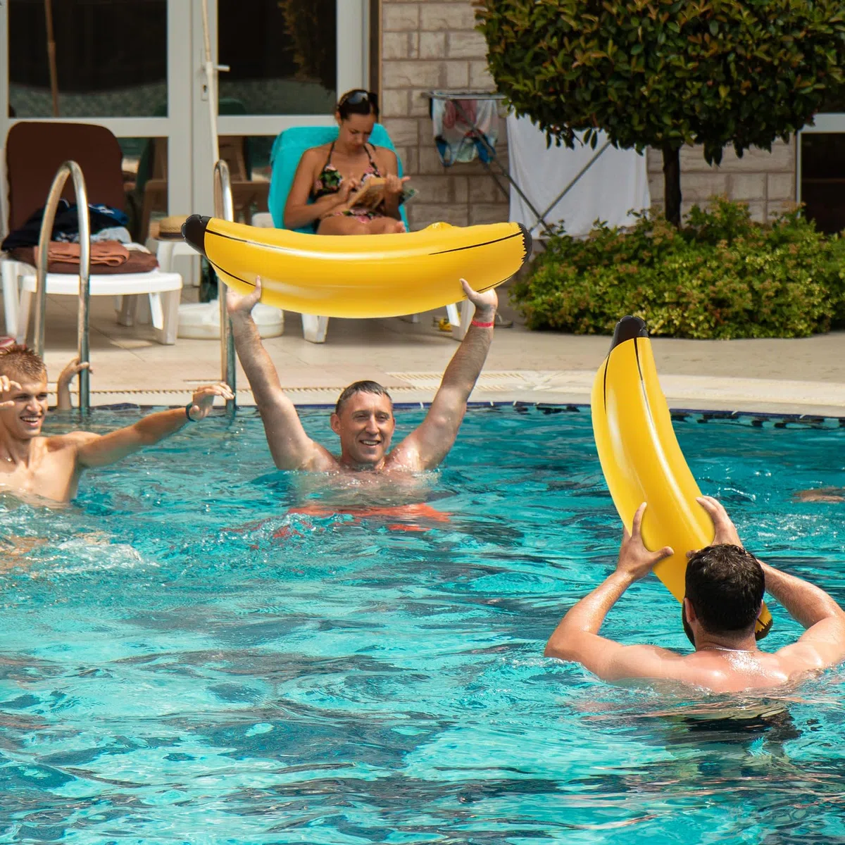 3 pezzi banana gonfiabile 60 cm, Blow-up banane gonfiabili giocattoli acquatici per piscina spiaggia estate decorazione festa Prop decorazione festa festa hawaiana Carnevale
