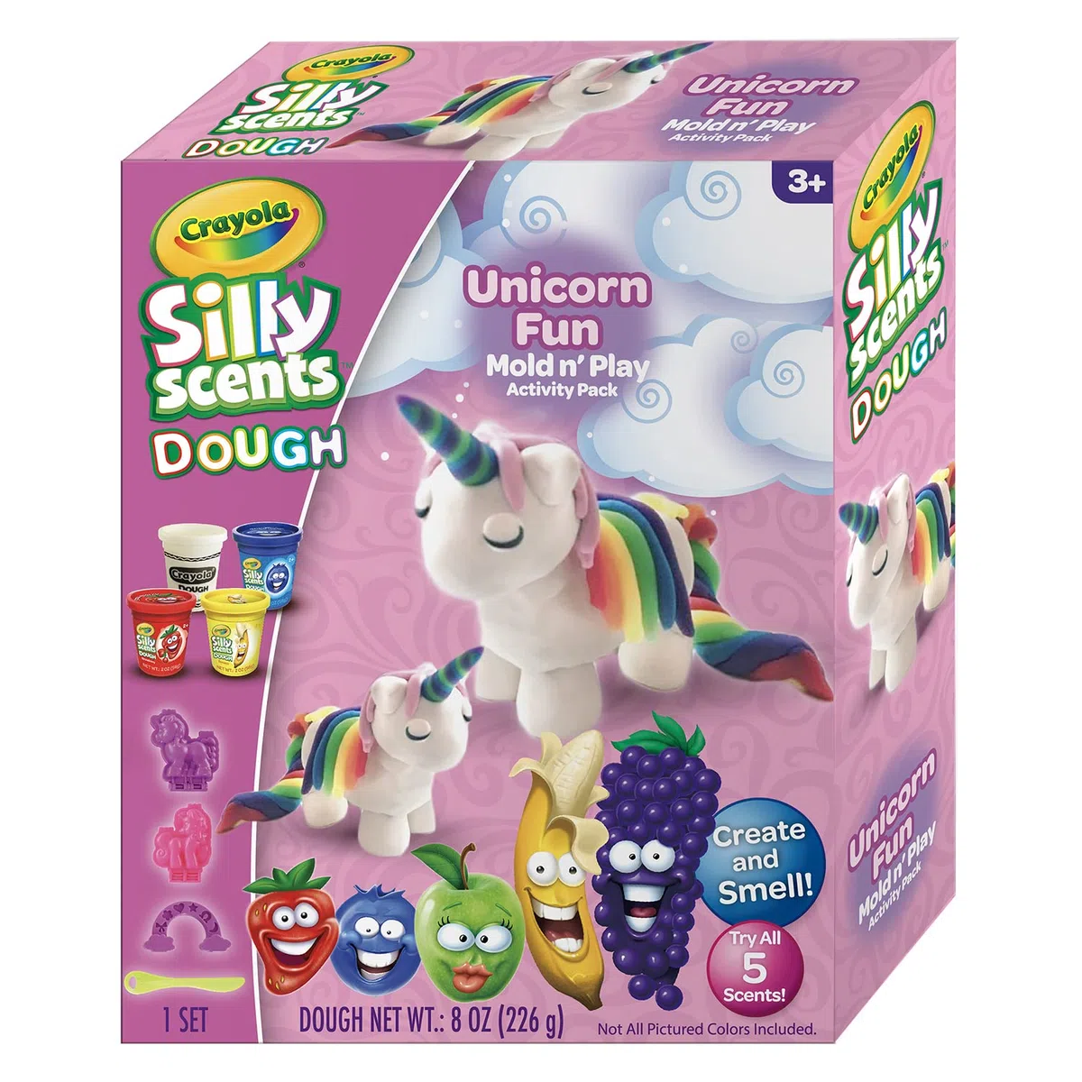 Crayola- Silly Scents Dough, Pasta da Modellare Profumata, Set Crea & Modella Unicorno con 4 Barattolini e Stampini, da 3 Anni, Colori Assortiti, A1-2203