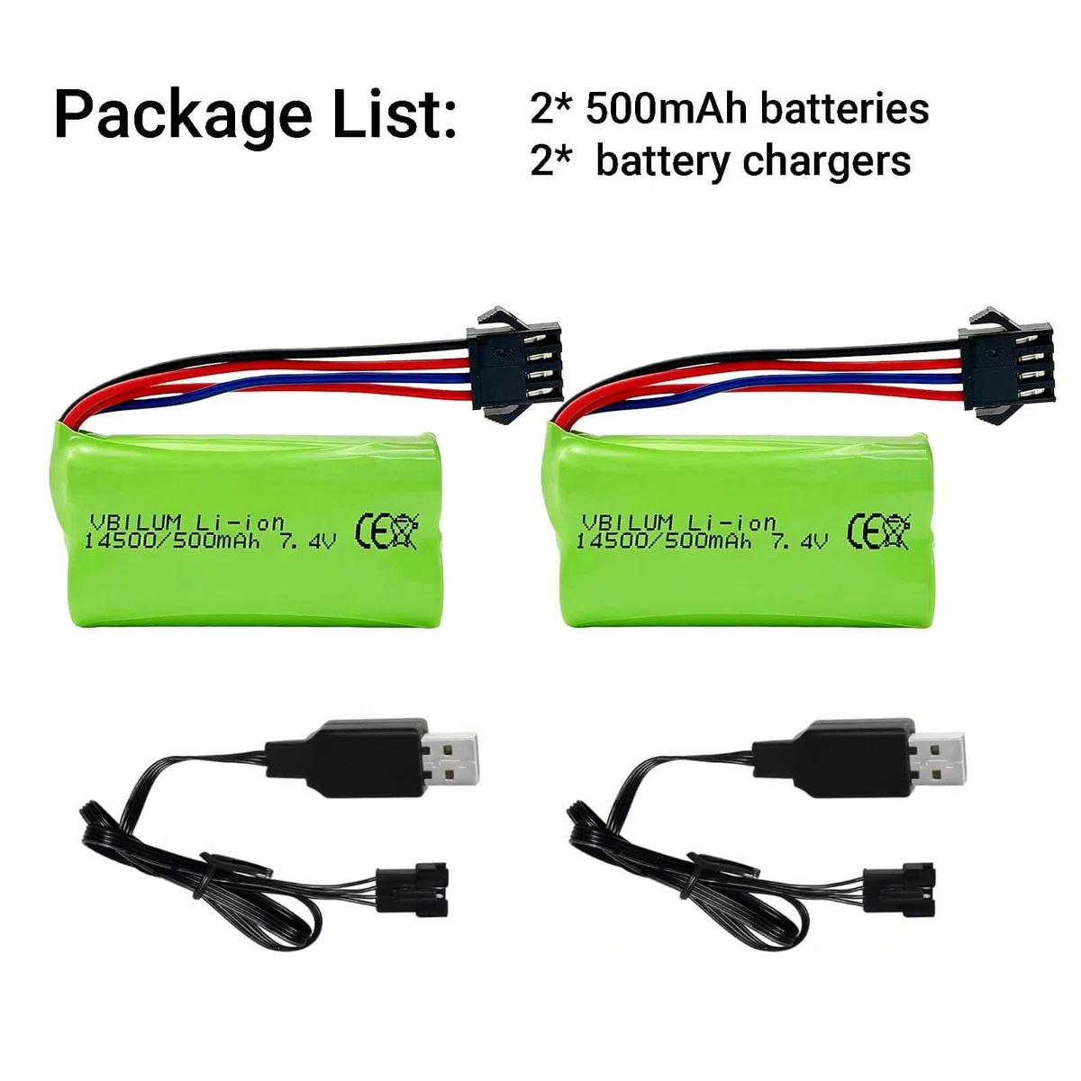 Batteria agli ioni di litio ricaricabile da 7,4 V 500 mAh SM-4P 4 pin spina per DE85 1:12 RC Truck XS-1S RC1-MR 1:16 Anfibio telecomando Auto Monster Truck Batteria e cavo di ricarica USB (2