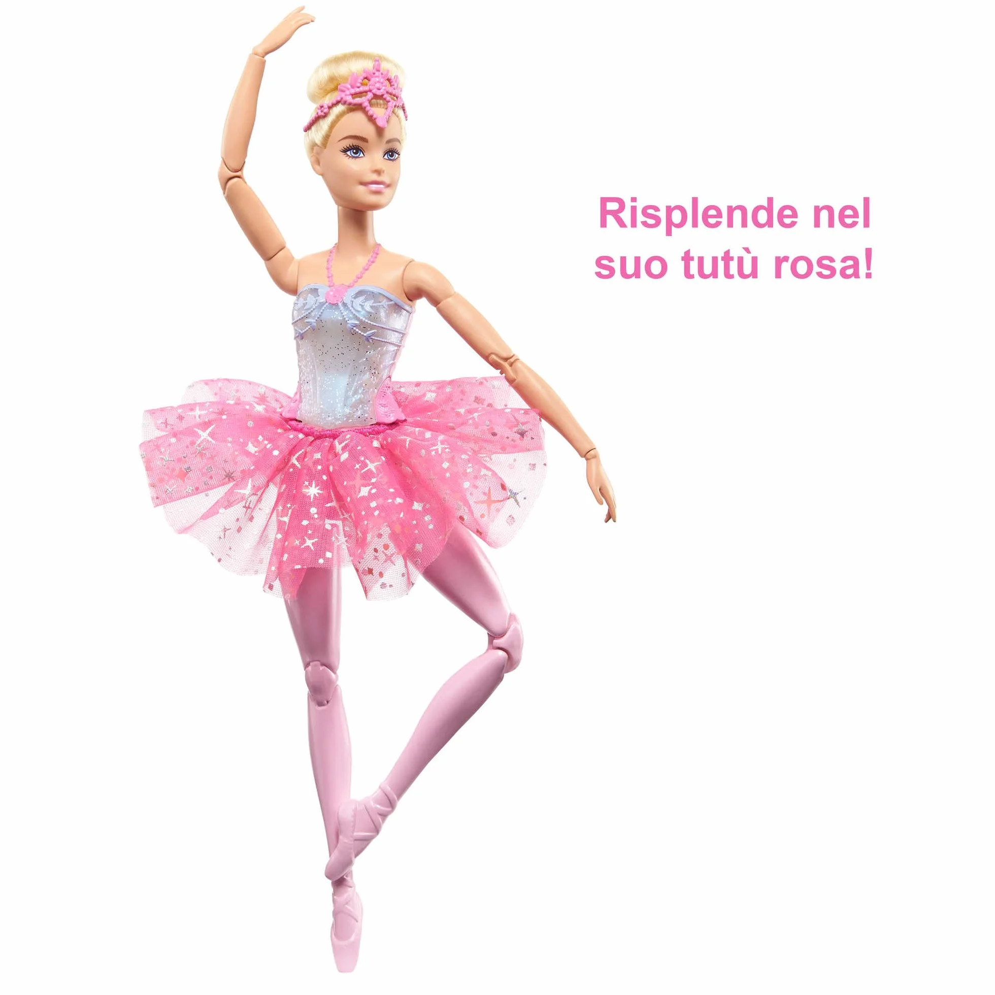 Barbie Dreamtopia Luci Scintillanti - Bambola Ballerina Magica dai Capelli Biondi, con Coroncina e Tutù Rosa, Giocattolo per Bambini 3+ Anni, HLC25