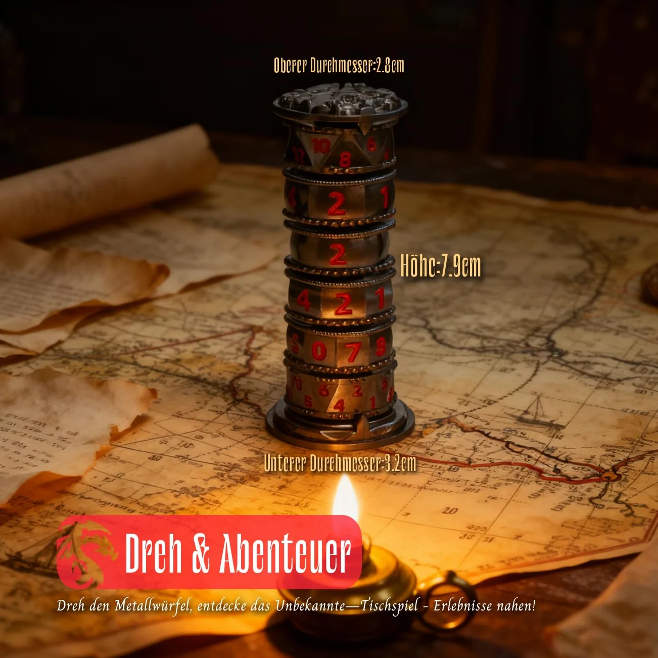 DND - Set Di Dadi Girevoli In Metallo Poliedrici Con Punta Delle Dita, Per Giochi di Ruolo Da Tavolo Come Dungeons and Dragons (Rosso)