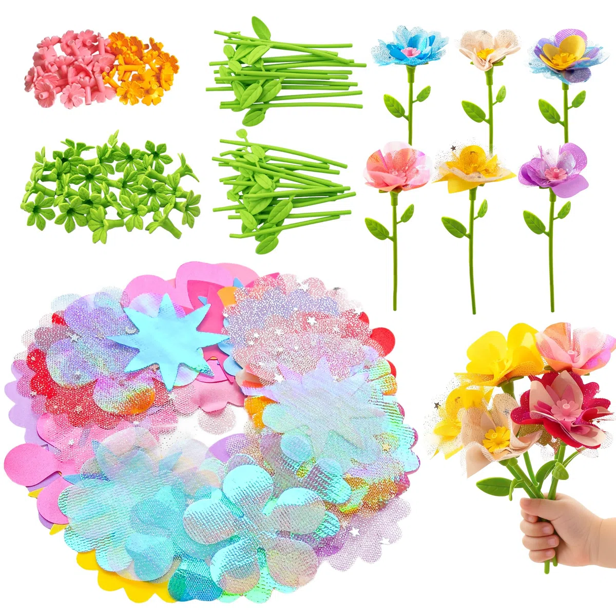 Glowsprout Accessori per stampa floreale fai da te, set creativo per bambini, 180 pezzi, fiori fatti a mano, adatti per bambini dai 3 ai 12 anni