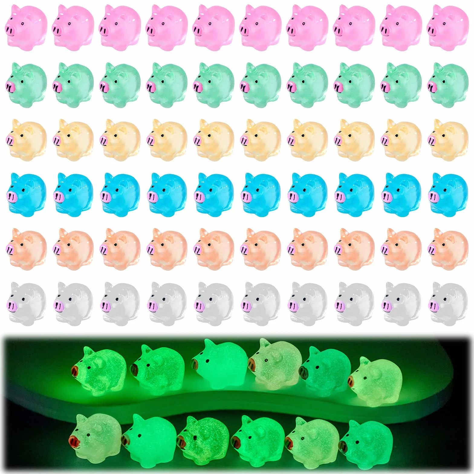 60 Pezzi Mini Maialini Luminosi, Minuscoli Maialini Fosforescenti 6 Colori, Maiale Colorato In Resina per Paesaggio In Miniatura del Giardino & Decorazione Della Casa Delle Bambole