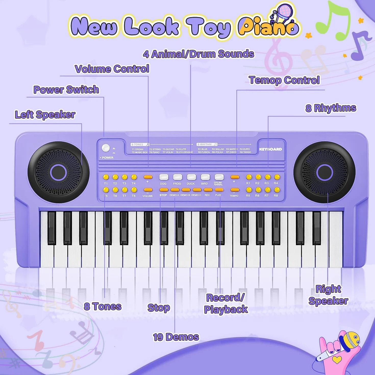 Pianoforte Tastiera Giocattolo per Piccoli - Pianoforte Elettrico 37 Tasti con Microfono - Giocattoli per Bambine Bambini di 3 4 5 6 7 Anni - Regali di Compleanno e Natale (Viola)