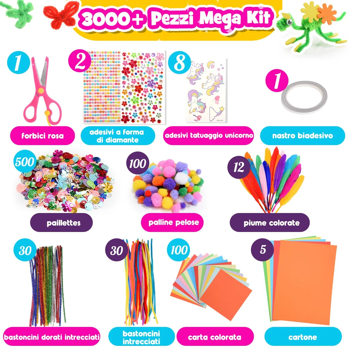 Kit Artistico Giocattolo per Bambina Giochi Bambina 3-12 Anni, 3000+Pezzi Lavoretti Creativi per Bambini Regalo Bambina 4-9 Anni Giochi Bambina 4-9 Anni Femmina Regali di Compleanno Regali di Natale