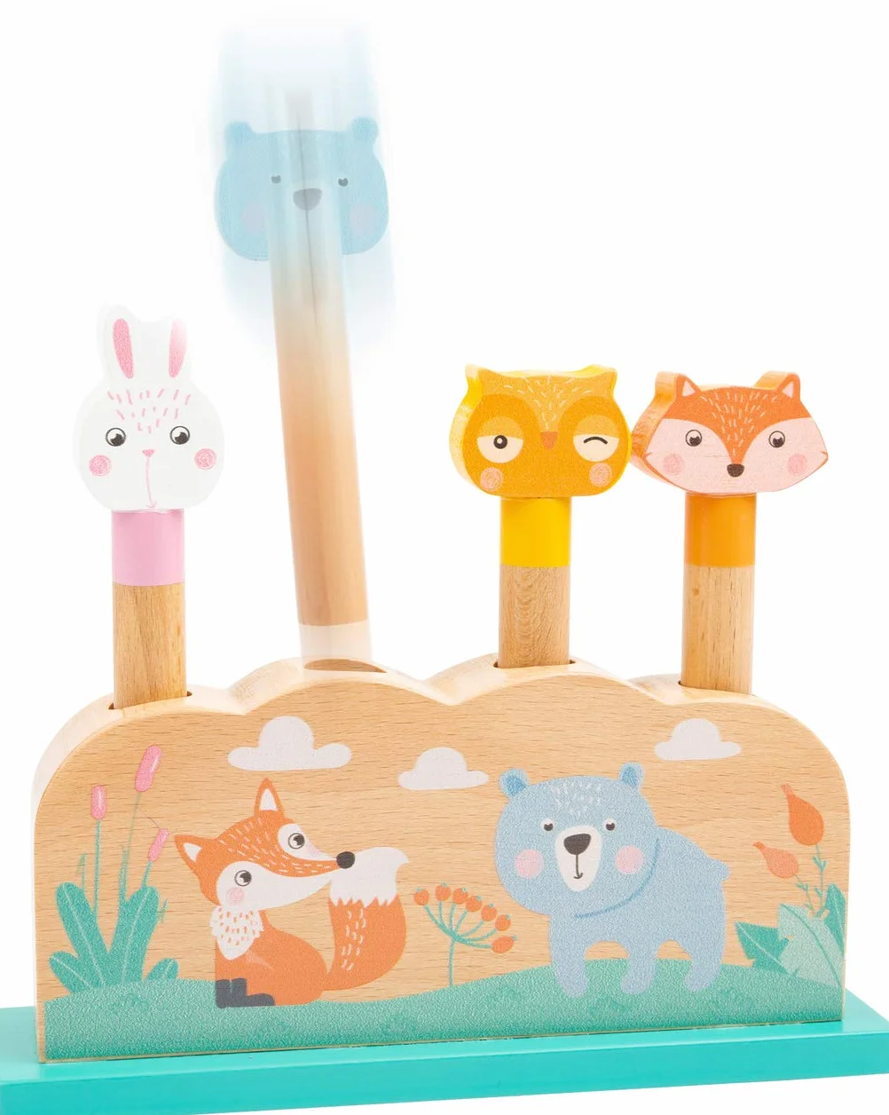 11474 Divertenti Animali salterini Small Foot in Legno, 4 Simpatici Animali da Spingere Verso Il Basso per Farli Poi Saltare allegramente in Altezza