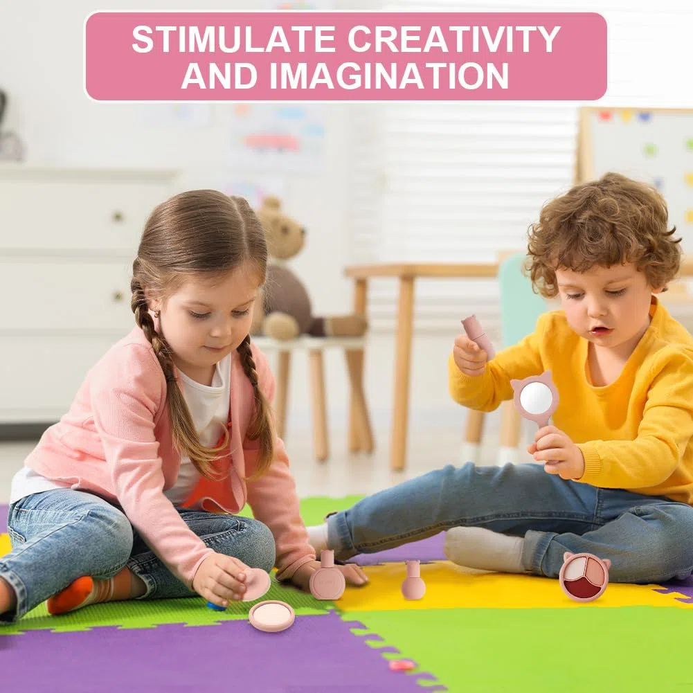 HOTUT Set di trucchi per bambini, 8 Pezzi Giocattoli Bambino per Regalo Bimba Bambino, Set da trucco in silicone per bambine di giocattoli finti Montessori con specchio per bambini e bambine