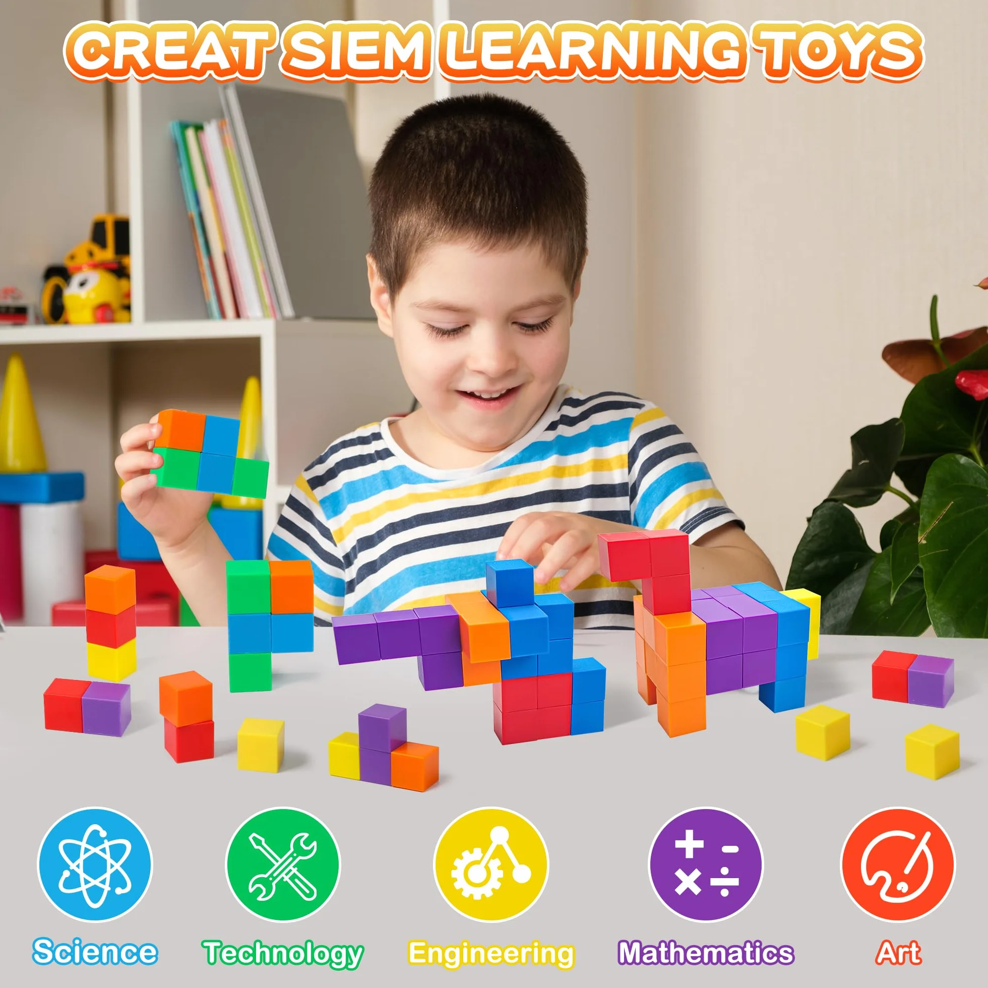 ROUSKY 48 pezzi strumenti didattici matematici – cubi magnetici esagonali, blocchi magnetici, pensiero spaziale, modelli geometrici solidi per studenti, mattoncini magnetici per bambini