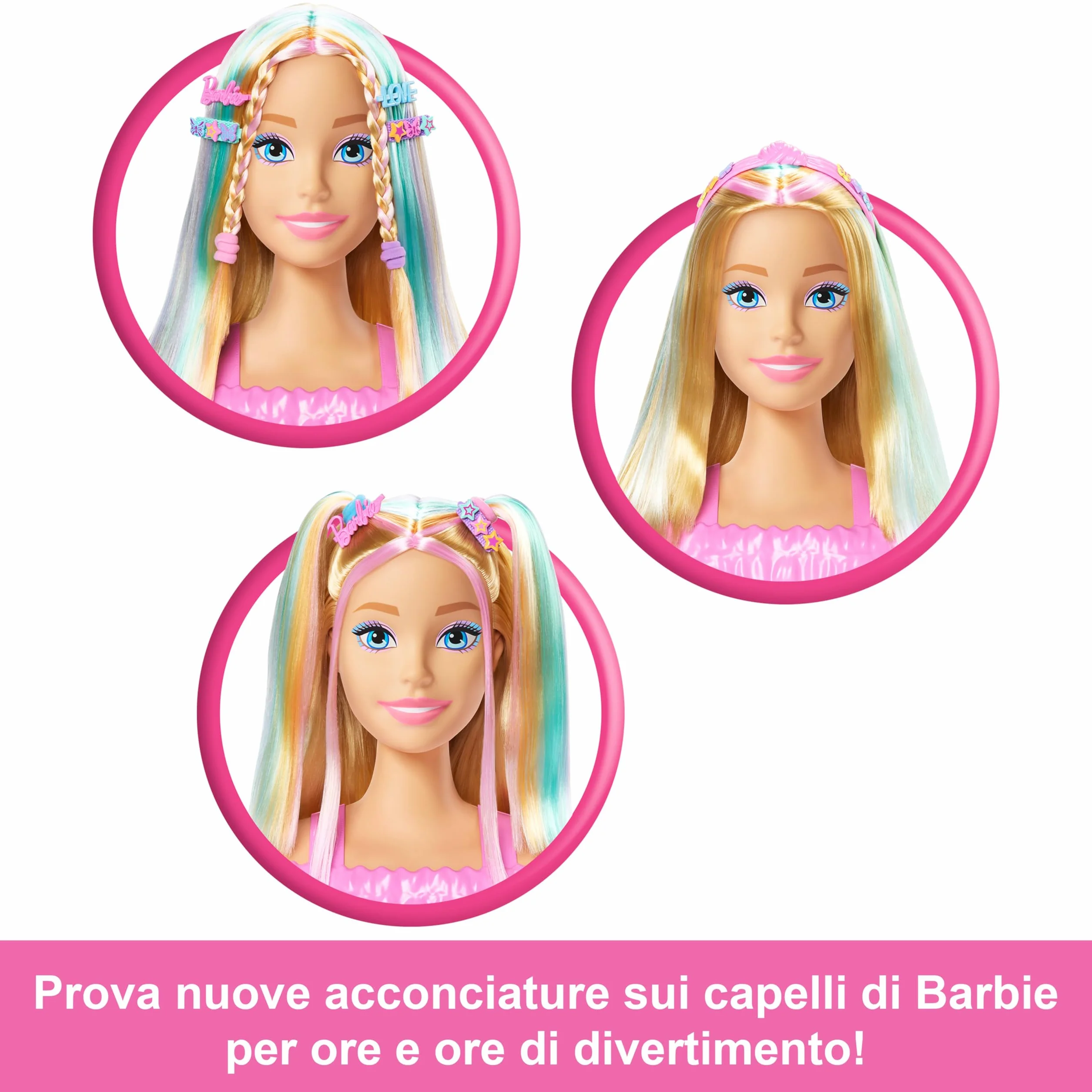 Barbie - Styling Head Deluxe, capelli biondi con oltre 20 accessori per acconciature, fermagli per capelli a stella o farfalla cambia colore, giocattolo per bambini, 3+ anni, JFG81