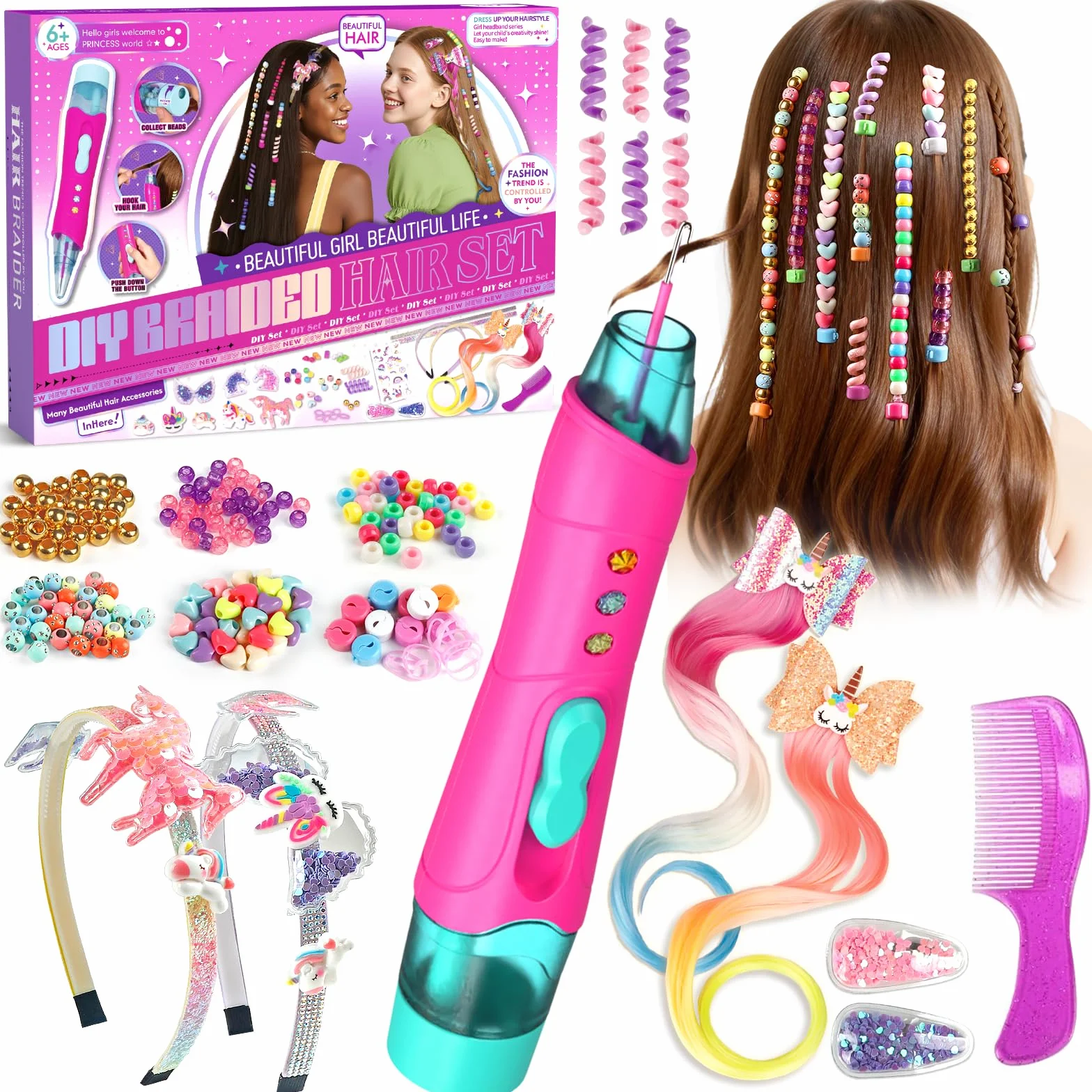 Hzitcigm Regali Bambine 5 6 7 8 9 10 11 12 Anni : Accessori per Capelli Giocattoli Bambina, Lavoretti Creativi per Bambin, Set fai da te per trecce da, Unicorno Regalo di Compleanno Natale per Ragazze