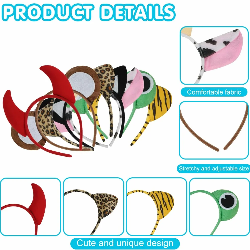 Animale Orecchio Cerchietto, Animals Headband per Feste, Cerchietto con Orecchie Accessori per Travestimento, Copricapo, Cosplay