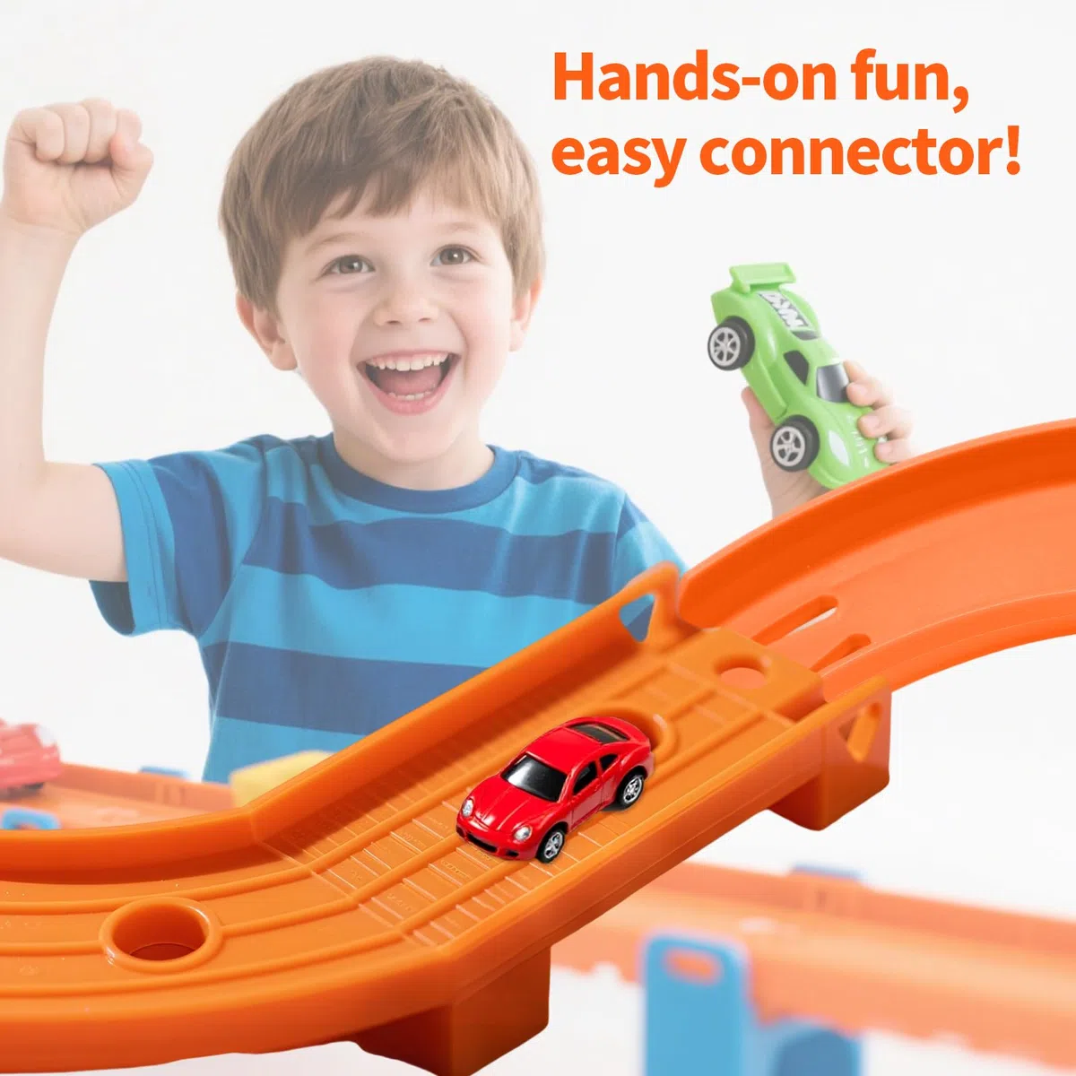 4pz Connettori Pista per Hot Wheels, Premium ABS 90 Gradi Connettori per Pista Curva Componenti Traccia Macchinine Giocattolo Compatibili con Hot Wheels (Arancione)