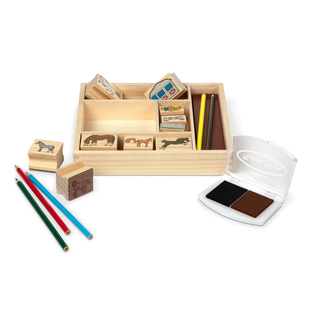 Melissa & Doug Timbri per Bambini - Set Stampi Cavalli in Legno, Lavoretti Creativi, Inchiostro Lavabile, Regalo per Feste, per Bambini, 4+ Anni