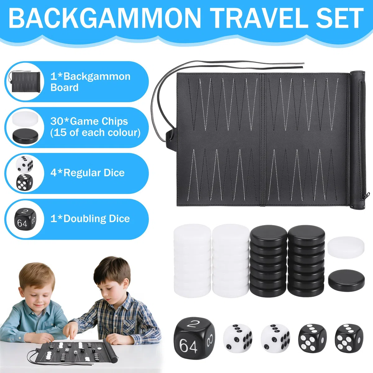 Backgammon da Viaggio in Pelle, Set Backgammon 36x25.5 cm Piegevole per 2 Giocatori, Gioco da Tavolo Classico per Adulti, Giochi da Viaggio per Camper, Escursioni e Regalo