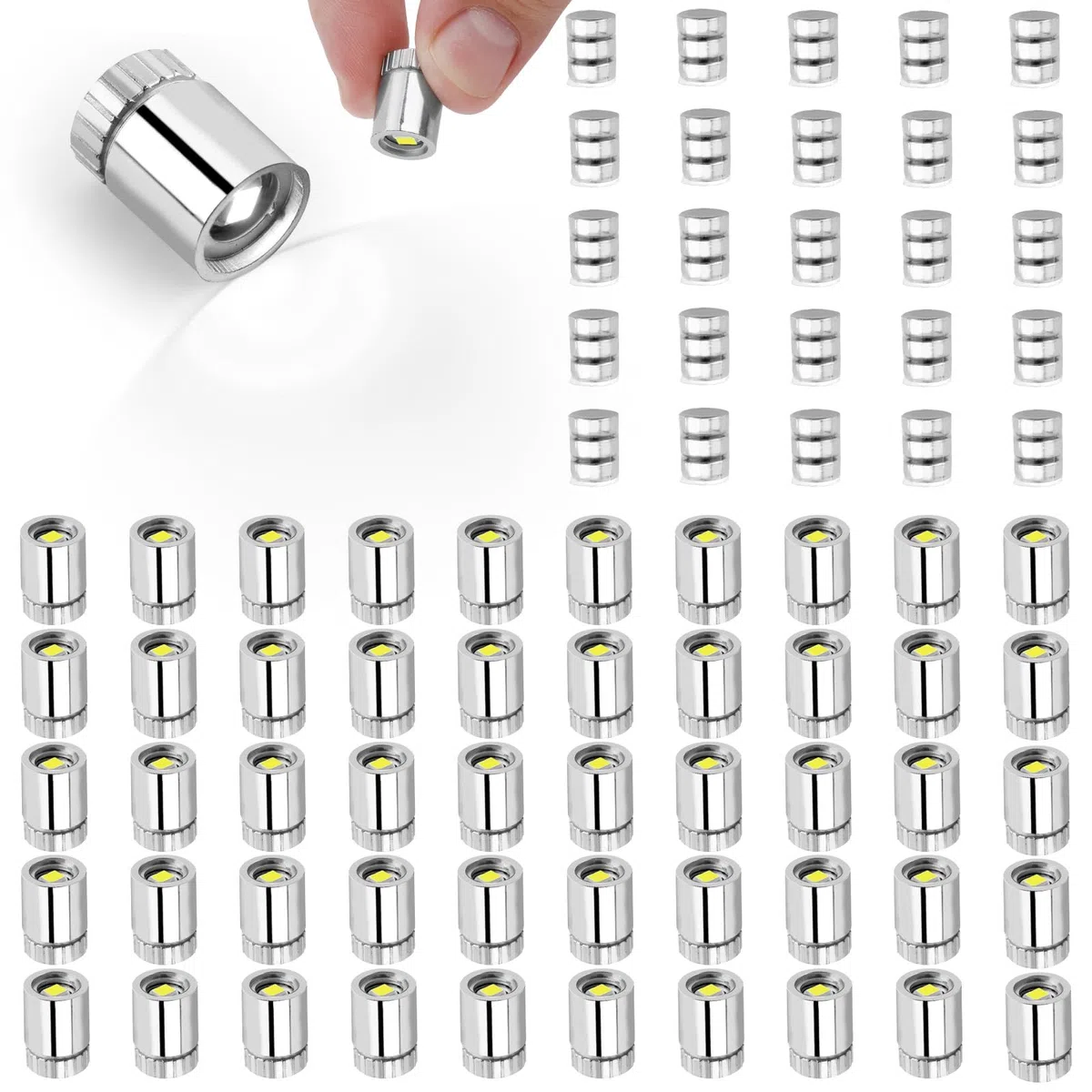 50pz Mini Luci LED con 25 Batterie, Mini Luci Elettriche Alimentate a Batteria con Guscio in Plastica per Fai Da Te Lanterne di Carta Accessori Case Bambole (Bianco Freddo)