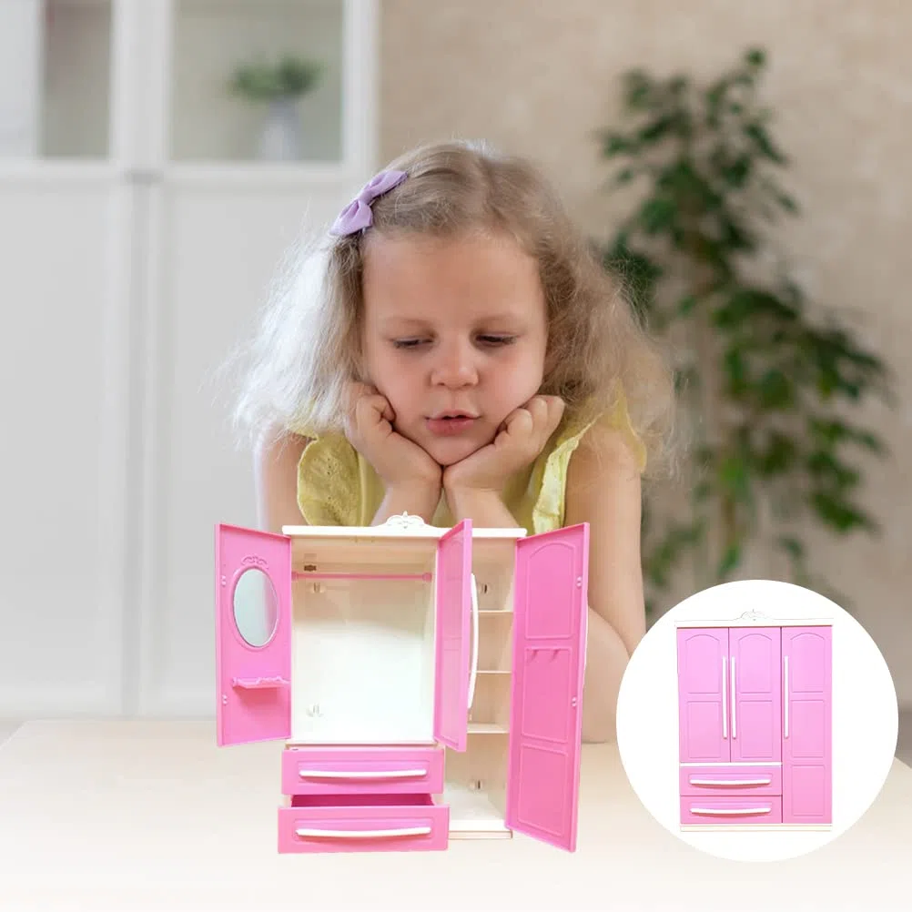 Armadio Rosa per Bambole, Accessori per mobili per casa delle Bambole, Decorazioni per Scene di Vita Quotidiana, Armadio per Bambole, Organizer per Vestiti, Mini Armadio da Principessa, Ornamenti per