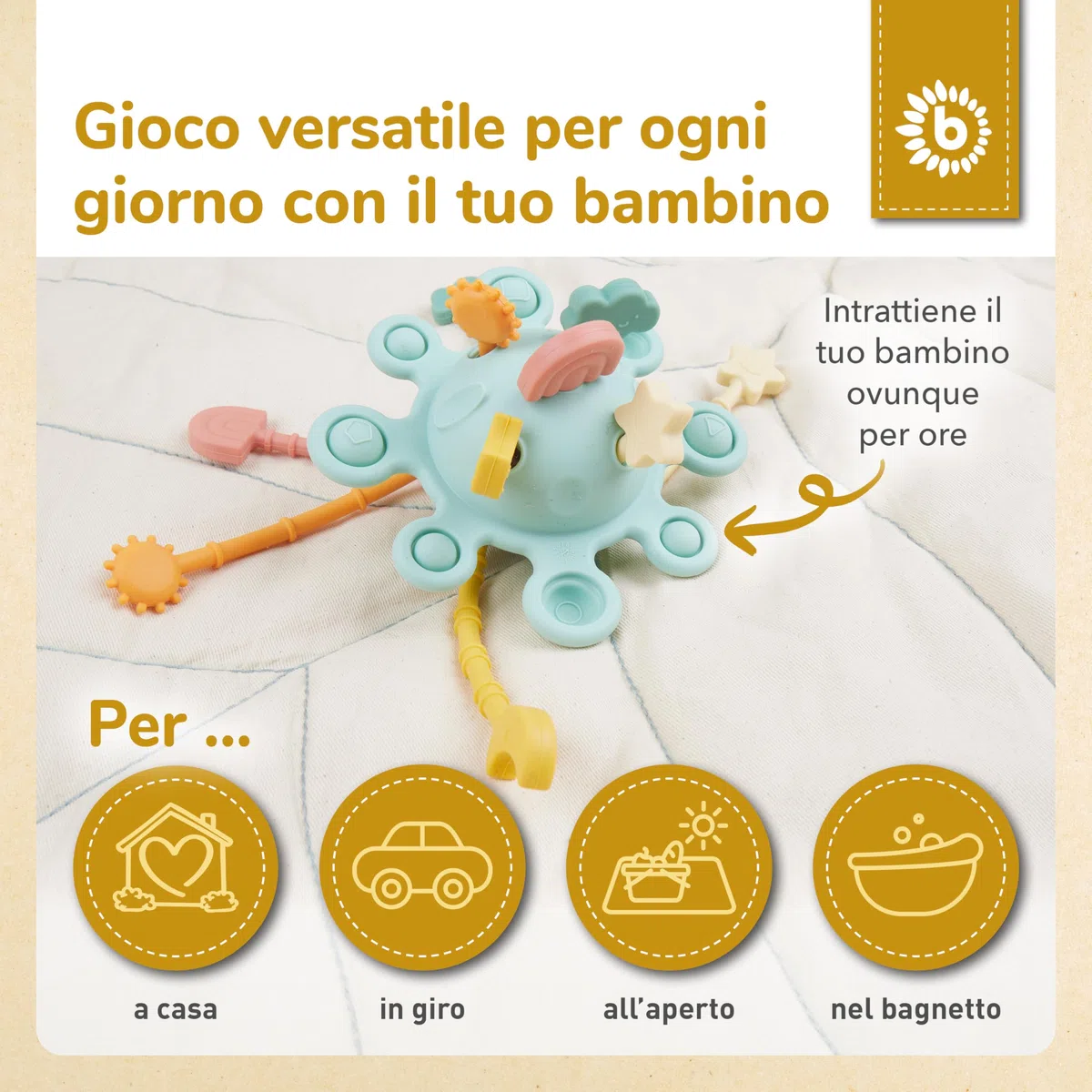 Bieco Silicone Activity Planet Eucalyptus | Montessori Giocattoli per bambini 1 anno | UFO Giocattoli motorio