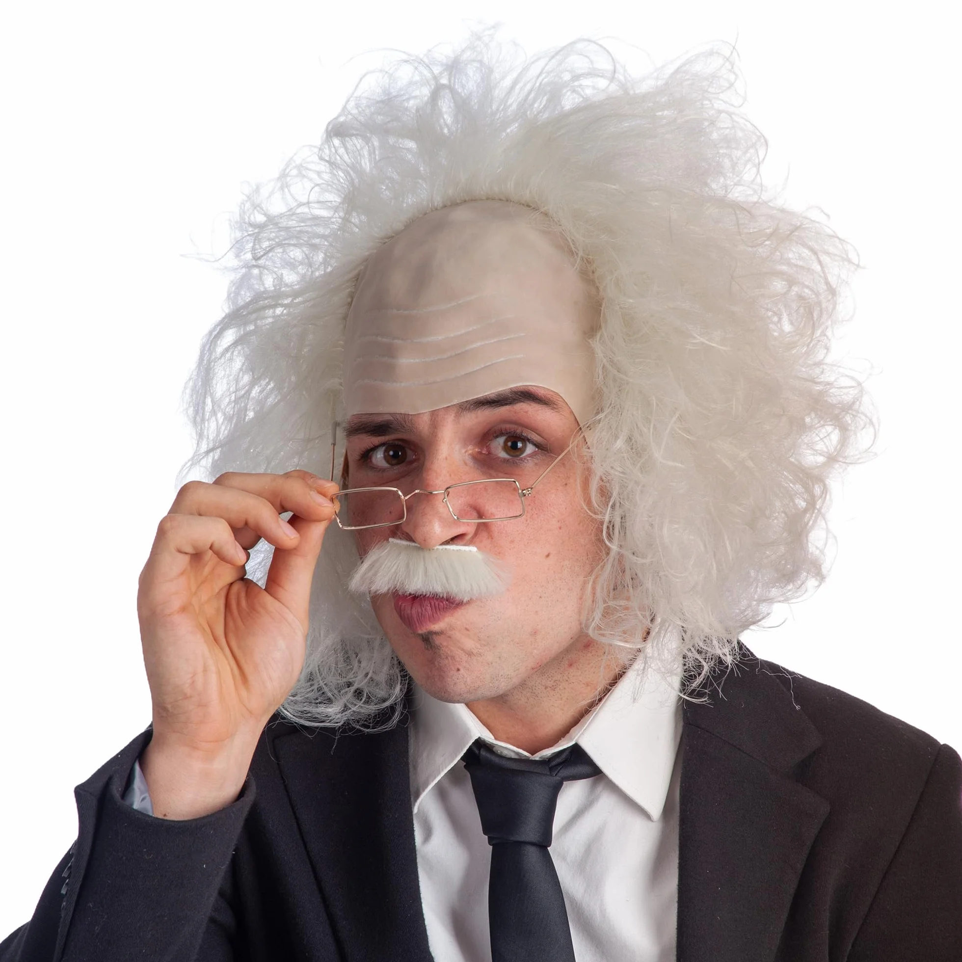 Carnival Toys Parrucca Einstein Uomo con Occhiali e Baffi – Look Scienziato Capelli Bianchi – Kit Cosplay per Carnevale, Halloween e Teatro