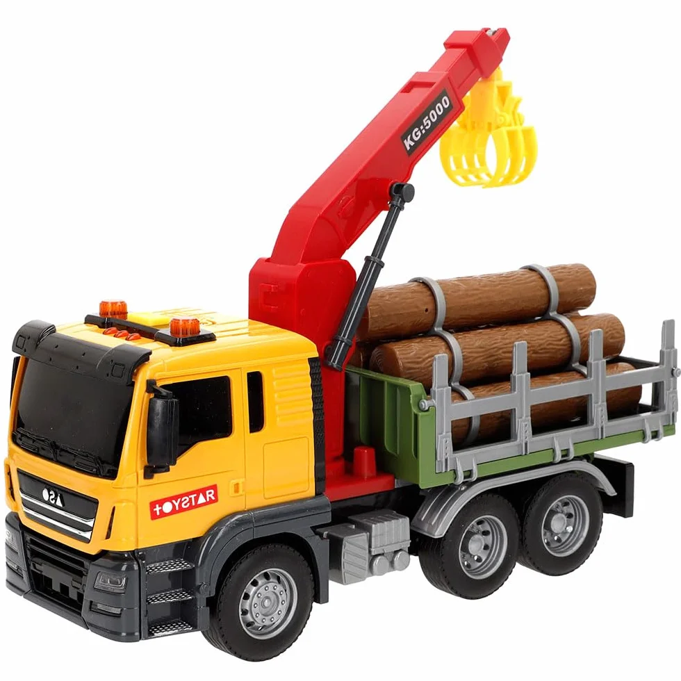 ColorBaby Speed & Go Camion di legno giocattolo con luci e suoni, braccio estensibile, attrito, interattivo, sistema di attrito, scala 1:14, auto per bambini a partire da 3 anni (39064)