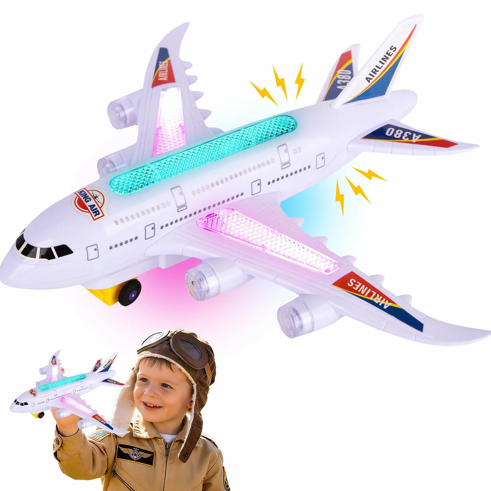 KATELUO Aereo Giocattolo con Luci e Suoni, Aeroplano Giocattolo Bambini, Funzione Bump and Go, Giocattoli Aereo per Ragazzi e Ragazze, Aeroplano di Giocattoli, Regalo di Compleanno per Bambini