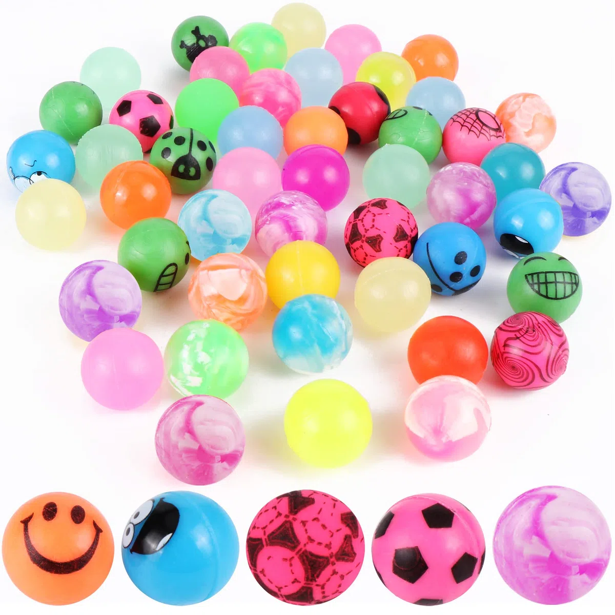 JSMTKJ 50 Pezzi Palline Rimbalzanti, Giocattoli con Palline di Gomma, Palline di Gomma rimbalzanti per Bambini per Feste Premi Regali Modello Casuale