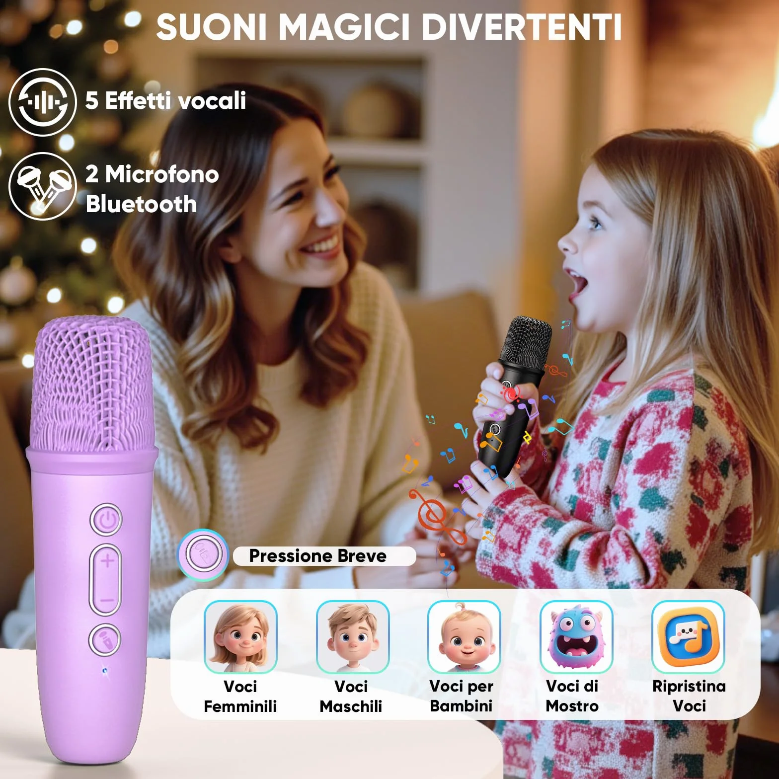 Karaoke per Bambini e Adulti con Luci Discoteca Bluetooth Cassa Microfono Giocattolo Musicale per Feste Regali Natale