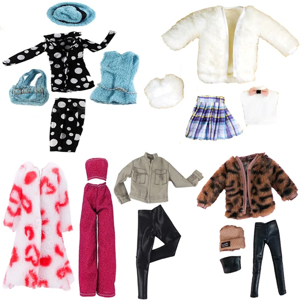 5 Set Abbigliamento Autunnale Vestiti Abiti D'Inverno + Pantaloni Scarpe Manica lunga Soprabito Cappotto peluche Per 29cm Bambole Accessori regalo di Natale Casuale Stile