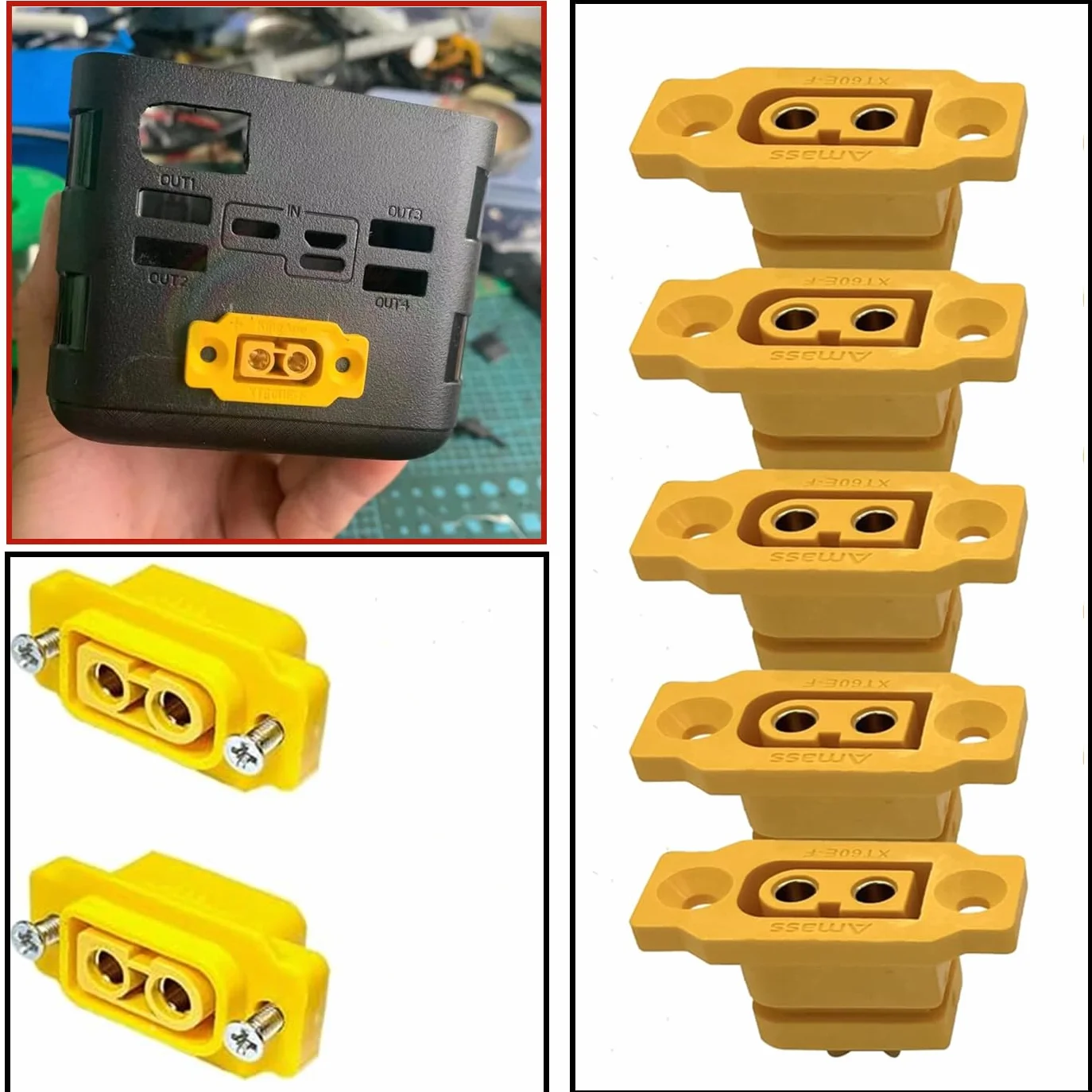 HUAZIZ XT60E-F 10 Pezzi connettori ad alta corrente con tappo in gomma, viti impermeabili per batteria Lipo XT60